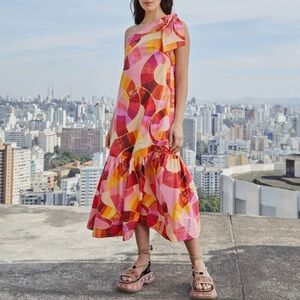 Farm Rio - Pink Printed One Shoulder Maxi Dress